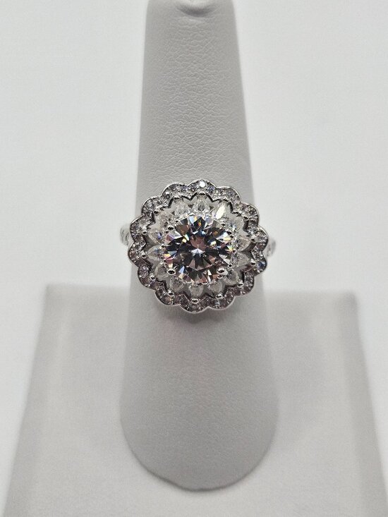Jewelry - Moissanite Floral Double Halo Ring S925 Silver Size 7 1ct